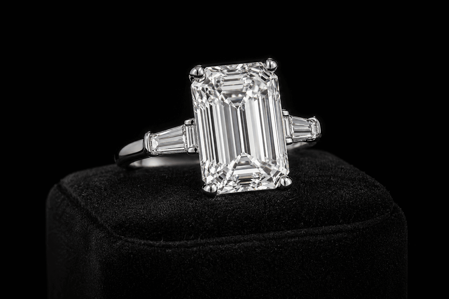 Holographic emerald-cut diamond ring